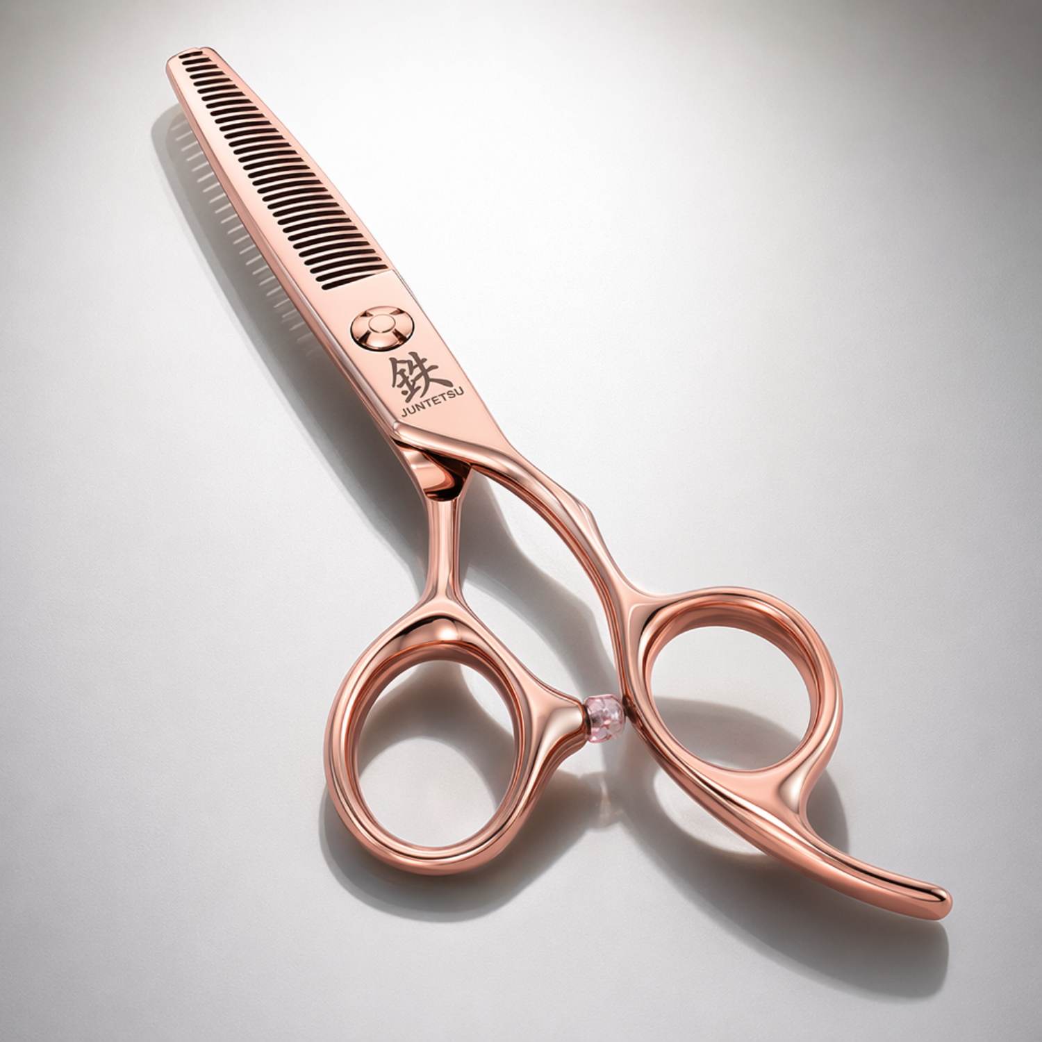 Juntetsu Rose Gold Thinning Scissors - angled view