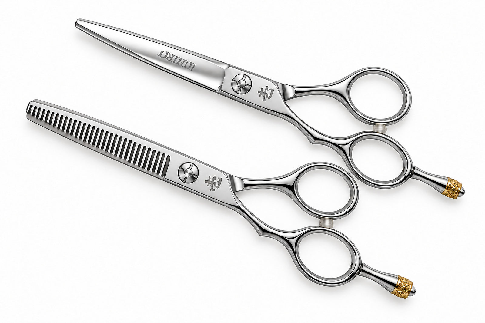 Ichiro Crown lefty cutter and thinner side by side on a white background
