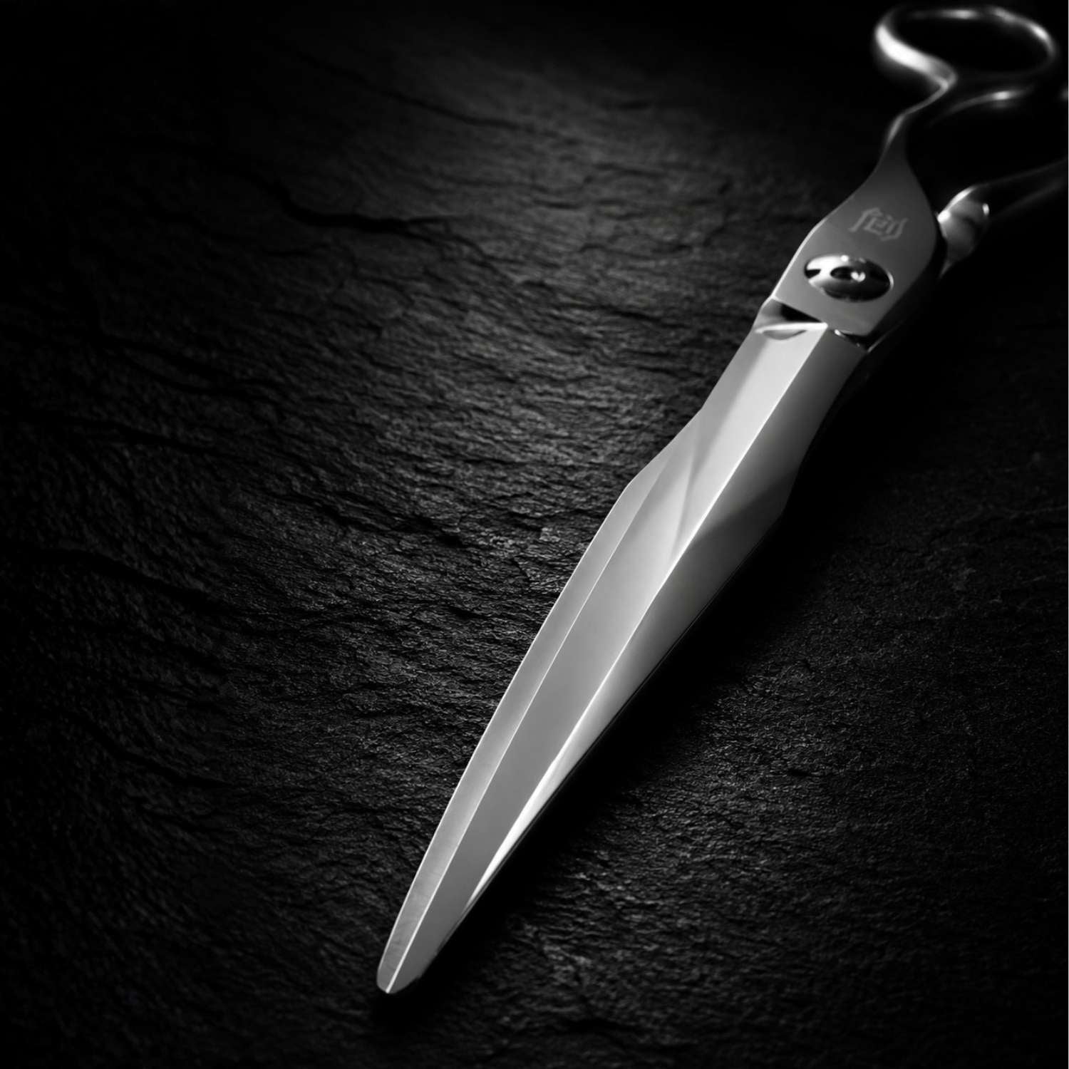 Ichiro Tsurugi Barber Scissors - sword blade close-up