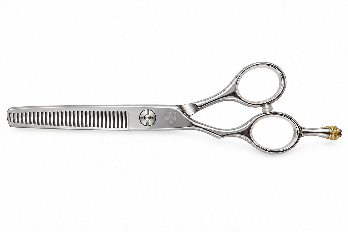 Ichiro Crown left-handed thinning scissors, 6.0 inch, with V-shaped teeth, Scissor Hub NZ (SKU: ICH-CRN-LT60)